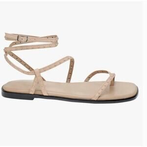 Marc Fisher Nalica Sandals 9 Leather Tan NWOT Beige Stud Wrap Ankle Flat